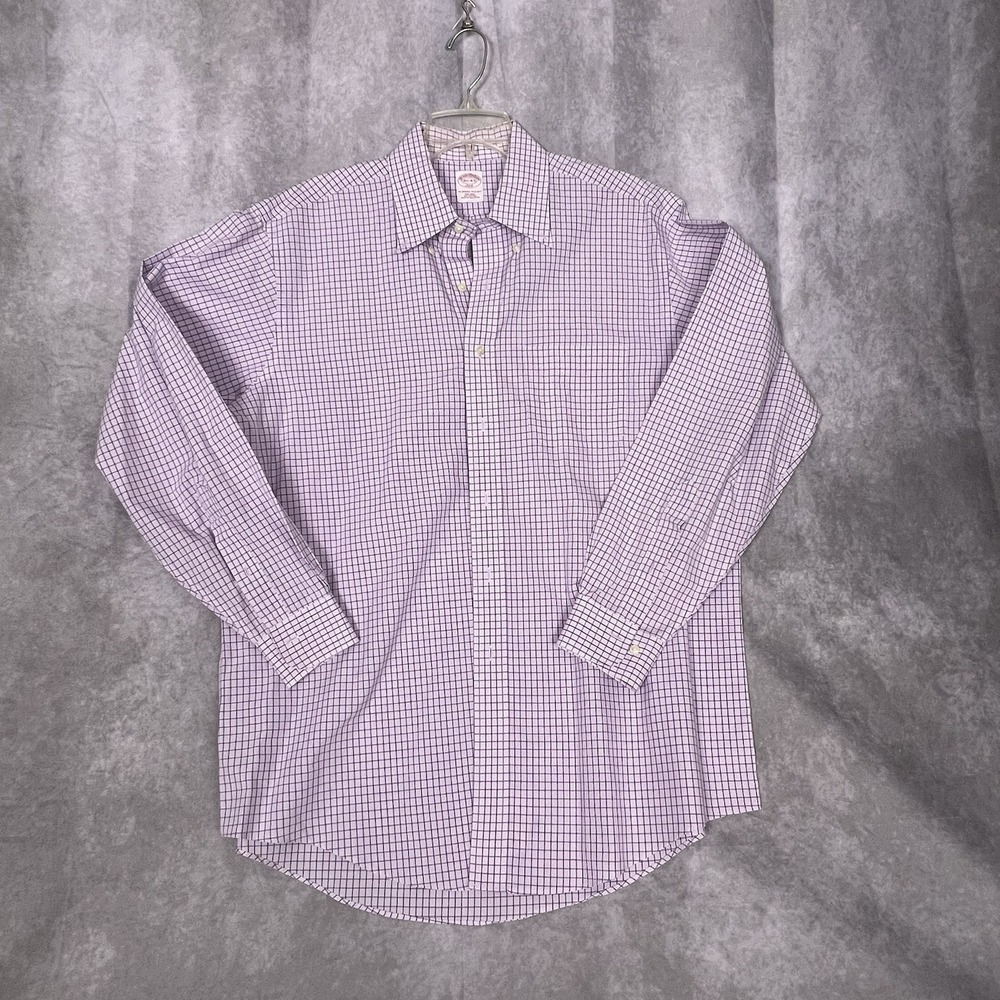 Brooks Brothers 346 Men's 16.5 Purple Check Non-Iron Button Down Shirt